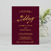 Elegant Gold Foil Calligrafie | Bourgogne bruiloft Folie Uitnodiging (Staand Voorkant)