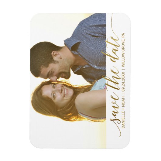 Elegant Gold Foil Calligrafie Sparen de Datum Foto Magneet (Verticaal)