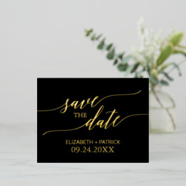 Elegant Gold Foil Calligraphy Black Save the Date Folie Uitnodiging Briefkaart