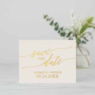 Elegant Gold Foil Calligraphy Ivory Save the Date Folie Uitnodiging Briefkaart