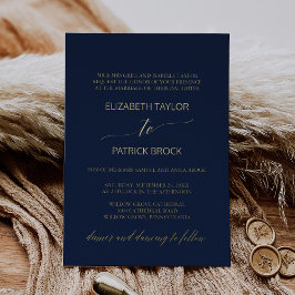 Elegant Gold Foil Calligraphy Navy Formal Wedding Folie Uitnodiging
