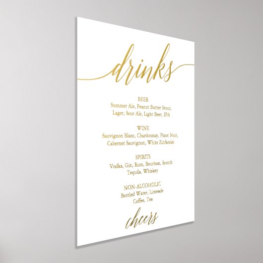 Elegant Gold Foil Calligraphy Wedding Drink Menu Folie Afdrukken (Laagn)