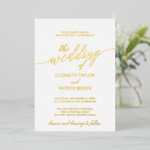 Elegant Gold Foil Calligraphy Wedding Folie Uitnodiging