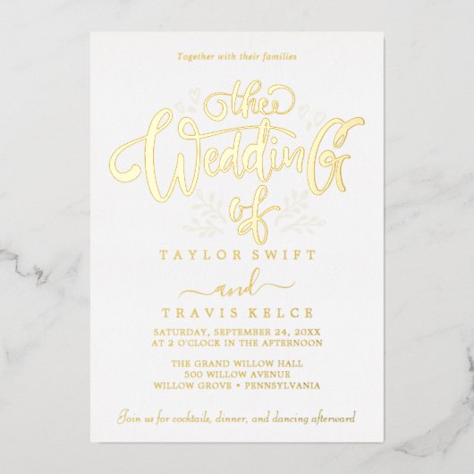 Elegant Gold Foil Calligraphy Wedding Folie Uitnodiging (Voorkant)