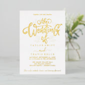 Elegant Gold Foil Calligraphy Wedding Folie Uitnodiging (Staand Voorkant)