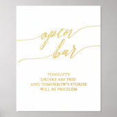 Elegant Gold Foil Calligraphy Wedding Open Bar Folie Afdrukken (Voorkant)