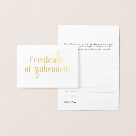 Elegant Gold Foil Certificate of Authenticity Folie Kaarten (Display)