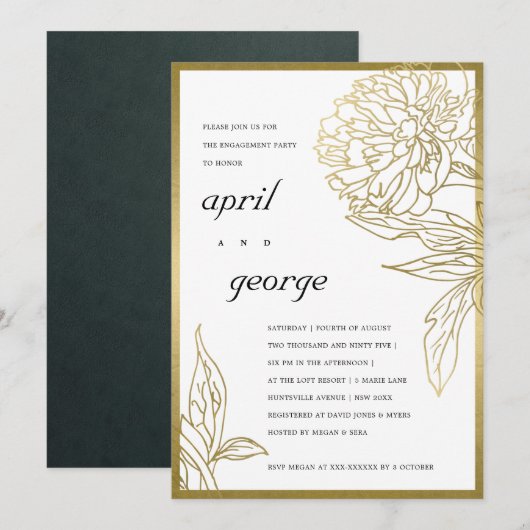 ELEGANT GOLD FOIL CLASY FLORAL VERLOVING INVITE BEDANKKAART (Voorkant / Achterkant)