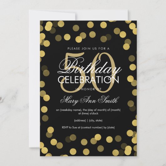 Elegant Gold Foil Confetti 50e verjaardag Kaart (Voorkant)