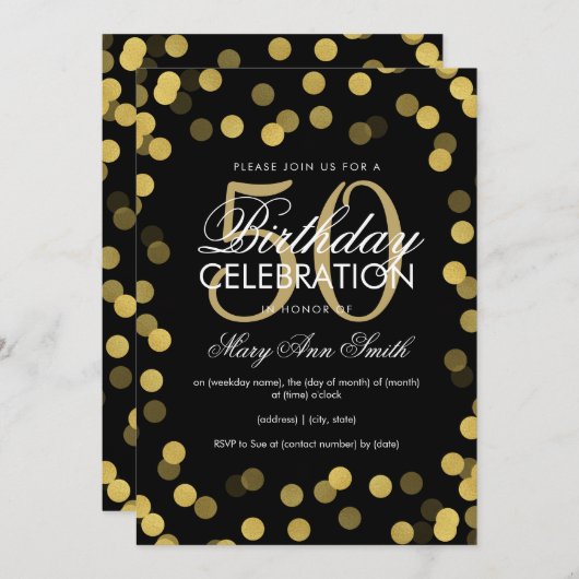 Elegant Gold Foil Confetti 50e verjaardag Kaart (Voorkant / Achterkant)
