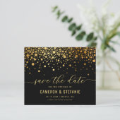 Elegant Gold Foil Confetti Black Save the Date (Staand voorkant)