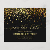 Elegant Gold Foil Confetti Black Save the Date (Voorkant)