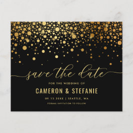 Elegant Gold Foil Confetti Black Save the Date