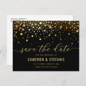 Elegant Gold Foil Confetti Black Save the Date Briefkaart (Voorkant / Achterkant)