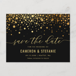Elegant Gold Foil Confetti Black Save the Date Briefkaart