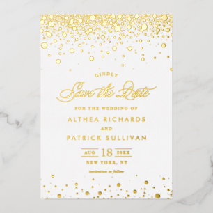 Elegant Gold Foil Confetti Stippen Sla de datum op Folie Uitnodiging