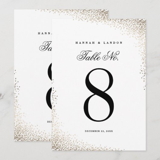 Elegant Gold Foil Confetti Wedding Table Numbers Kaart (Voorkant / Achterkant)