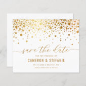 Elegant Gold Foil Confetti White Save the Date (Voorkant / Achterkant)