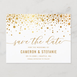 Elegant Gold Foil Confetti White Save the Date Briefkaart