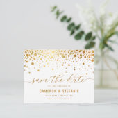 Elegant Gold Foil Confetti White Save the Date Briefkaart (Staand voorkant)