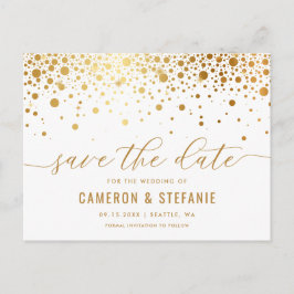 Elegant Gold Foil Confetti White Save the Date Briefkaart