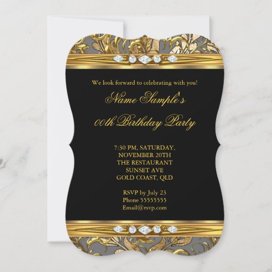 Elegant Gold Foil Damask Black Diamond Birthday 2 Kaart (Voorkant)