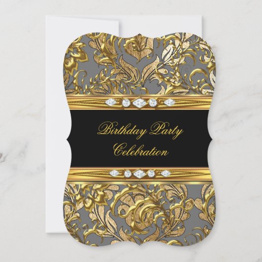 Elegant Gold Foil Damask Black Diamond Birthday 2 Kaart (Achterkant)