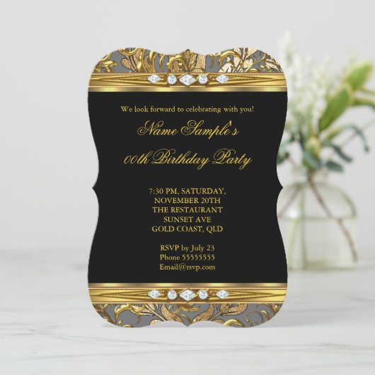 Elegant Gold Foil Damask Black Diamond Birthday 2 Kaart (Staand voorkant)