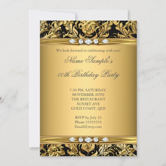 Elegant Gold Foil Damask Black Diamond Birthday Kaart (Voorkant)