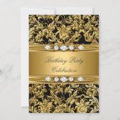 Elegant Gold Foil Damask Black Diamond Birthday Kaart (Achterkant)