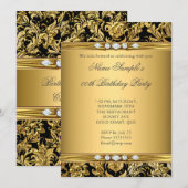 Elegant Gold Foil Damask Black Diamond Birthday Kaart (Voorkant / Achterkant)