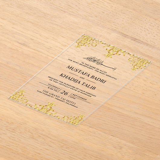 Elegant Gold Foil Damask Islamic Wedding Acryl Uitnodigingen (Laagn)
