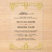 Elegant Gold Foil Damask Islamic Wedding Acryl Uitnodigingen (Voorkant)