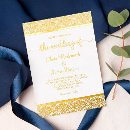 Elegant Gold Foil Damask White Wedding Folie Uitnodiging