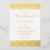 Elegant Gold Foil Damask White Wedding Folie Uitnodiging (Voorkant)