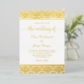 Elegant Gold Foil Damask White Wedding Folie Uitnodiging (Staand Voorkant)