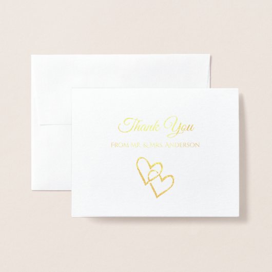 Elegant Gold Foil Double Heart Weddenschap Harteli Folie Kaarten (Voorkant met envelop)