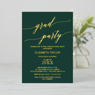 Elegant Gold Foil   Emerald Green Graduation Party Folie Uitnodiging