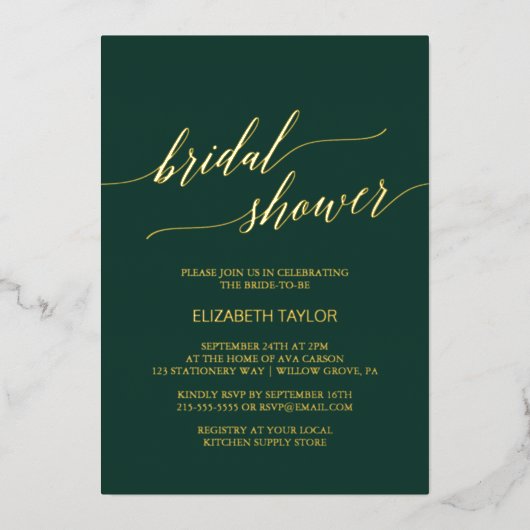 Elegant Gold Foil | Emerald Green Vrijgezellenfees Folie Uitnodiging (Voorkant)