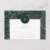 Elegant Gold Foil & Emerald Green Wreath Monogram RSVP Kaartje (Voorkant)