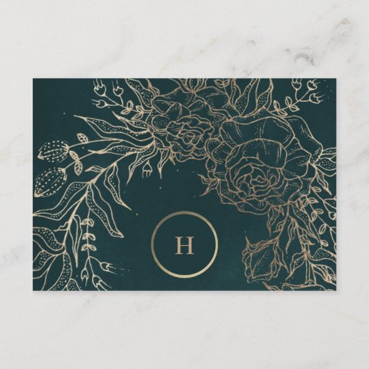 Elegant Gold Foil & Emerald Green Wreath Monogram RSVP Kaartje (Achterkant)