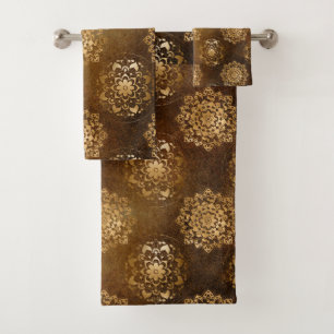 Elegant Gold Foil en Black Indian Mandala Bad Handdoek