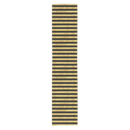 Elegant Gold Foil en Black Stripe Pattern Korte Tafelloper (Voorkant)