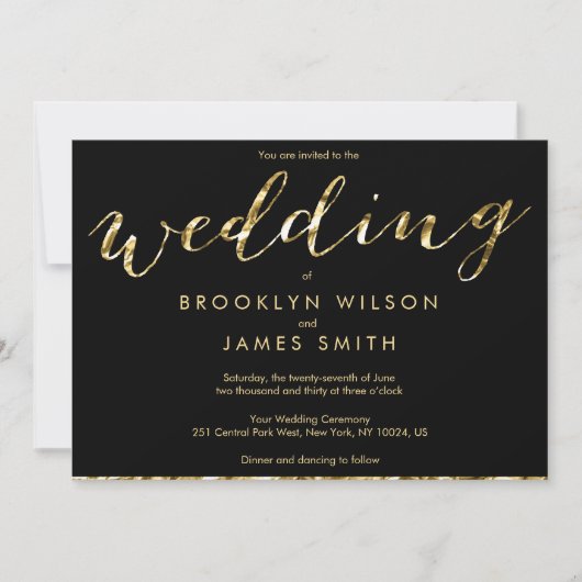 Elegant Gold Foil en Black Wedding Invitations Kaart (Voorkant)