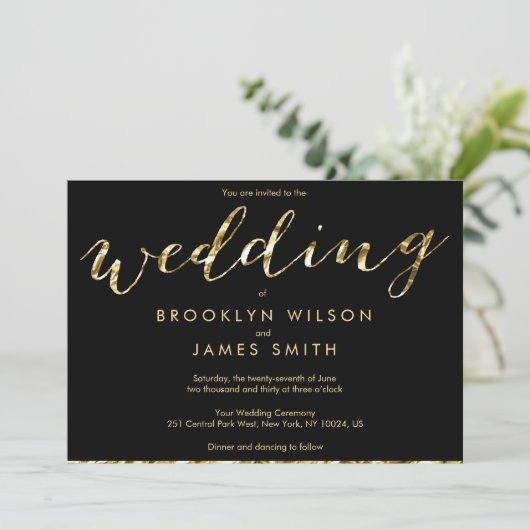 Elegant Gold Foil en Black Wedding Invitations Kaart (Staand voorkant)