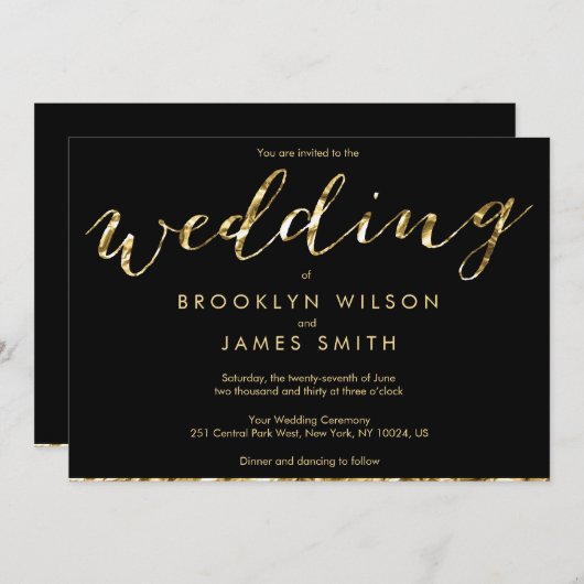 Elegant Gold Foil en Black Wedding Invitations Kaart (Voorkant / Achterkant)