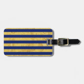 Elegant Gold Foil en Blue Stripe Pattern Bagagelabel (Voorkant horizontaal)