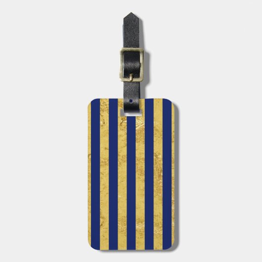 Elegant Gold Foil en Blue Stripe Pattern Bagagelabel (Voorkant verticaal)
