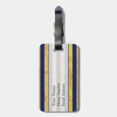 Elegant Gold Foil en Blue Stripe Pattern Bagagelabel (Achterkant verticaal)
