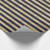 Elegant Gold Foil en Blue Stripe Pattern Cadeaupapier (Hoek)